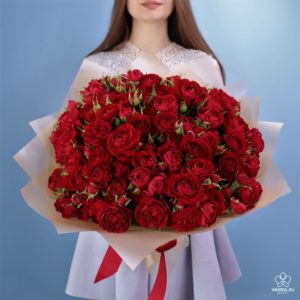 Букет из 25 кустовых роз «Ред Баблз»